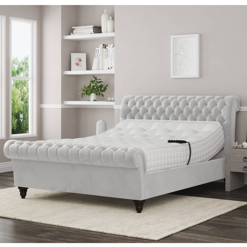 Emma Electric Adjustable Upholstered Sleigh Bed Frame – German Engineered Comfort & Luxury Support| WHITE
