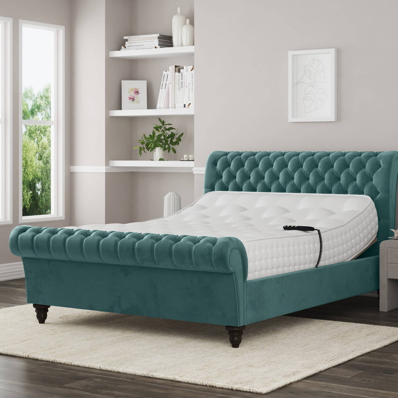 Emma Electric Adjustable Upholstered Sleigh Bed Frame – German Engineered Comfort & Luxury Support| WHITE