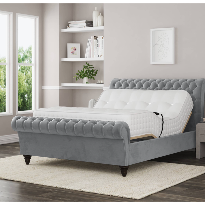 Emma Electric Adjustable Upholstered Sleigh Bed Frame – German Engineered Comfort & Luxury Support| WHITE