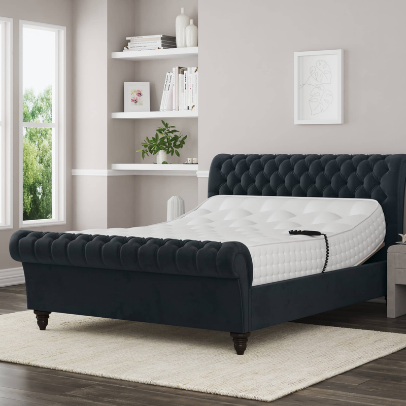 Emma Electric Adjustable Upholstered Sleigh Bed Frame – German Engineered Comfort & Luxury Support| WHITE