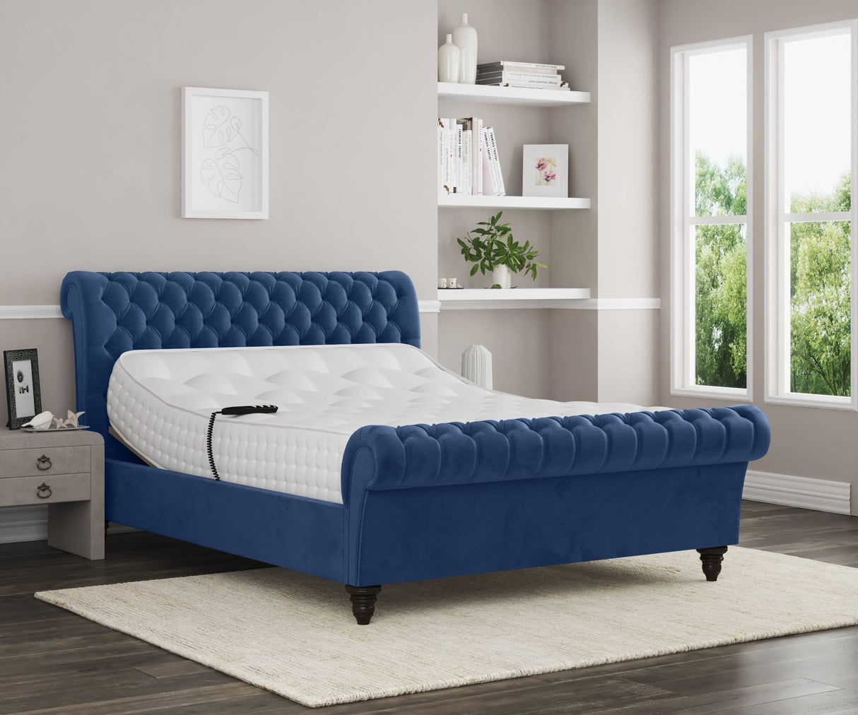 Emma Electric Adjustable Upholstered Sleigh Bed Frame – German Engineered Comfort & Luxury Support| BLUE