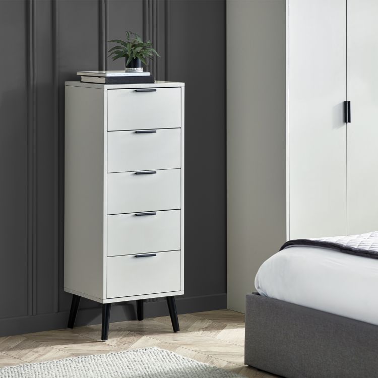 Alba 5 Drawer Narrow Chest - Silk Grey