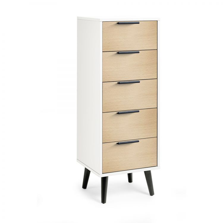 Alba 5 Drawer Narrow Chest - White/Oak