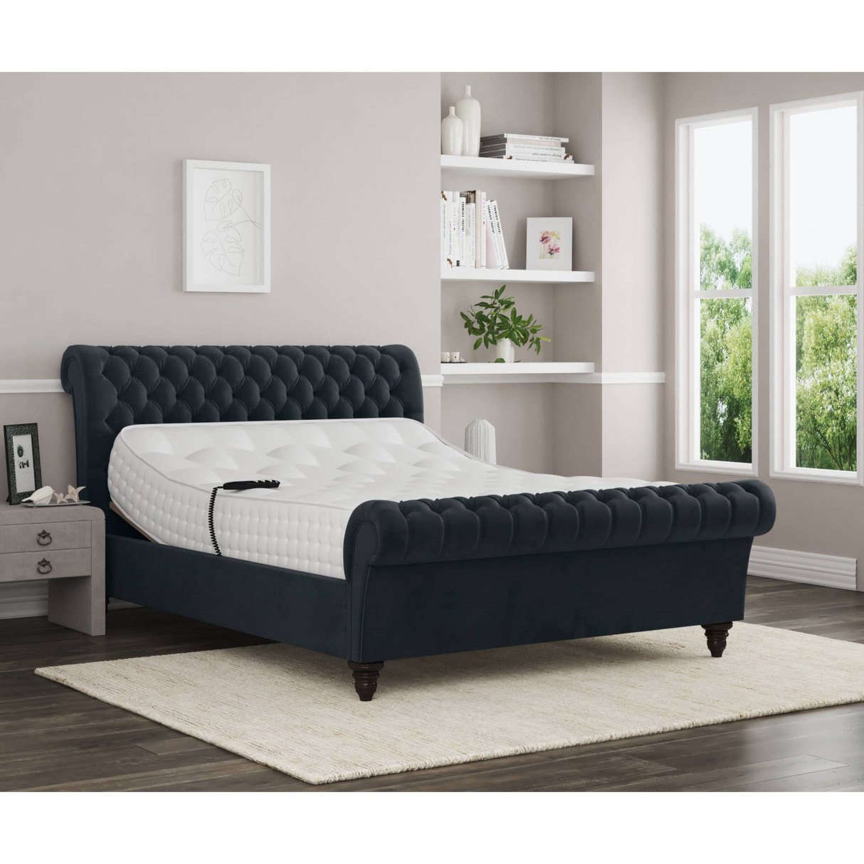 Emma Electric Adjustable Upholstered Sleigh Bed Frame – German Engineered Comfort & Luxury Support| WHITE