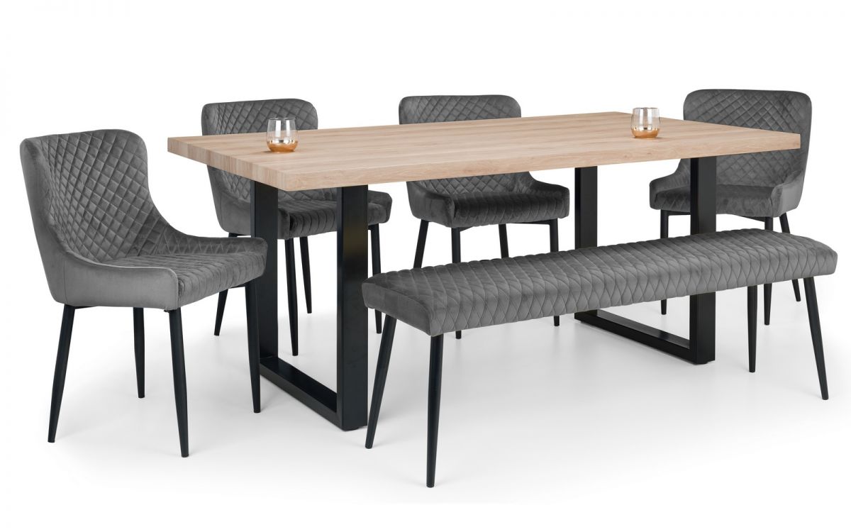 Berwick Dining Table, Luxe Low Grey Bench & 4 Luxe Grey Chairs