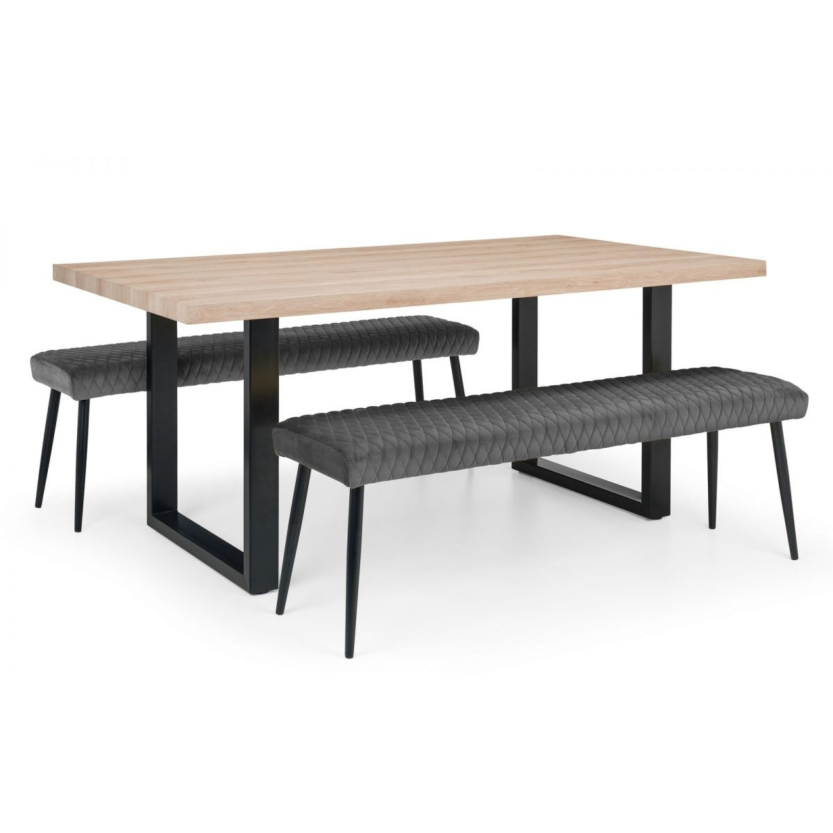 Berwick Dining Table & 2 Luxe Low Grey Benches
