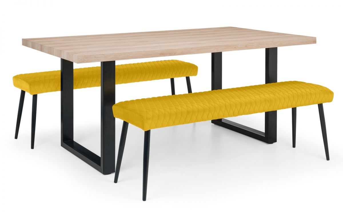 Berwick Dining Table & 2 Luxe Low Mustard Benches