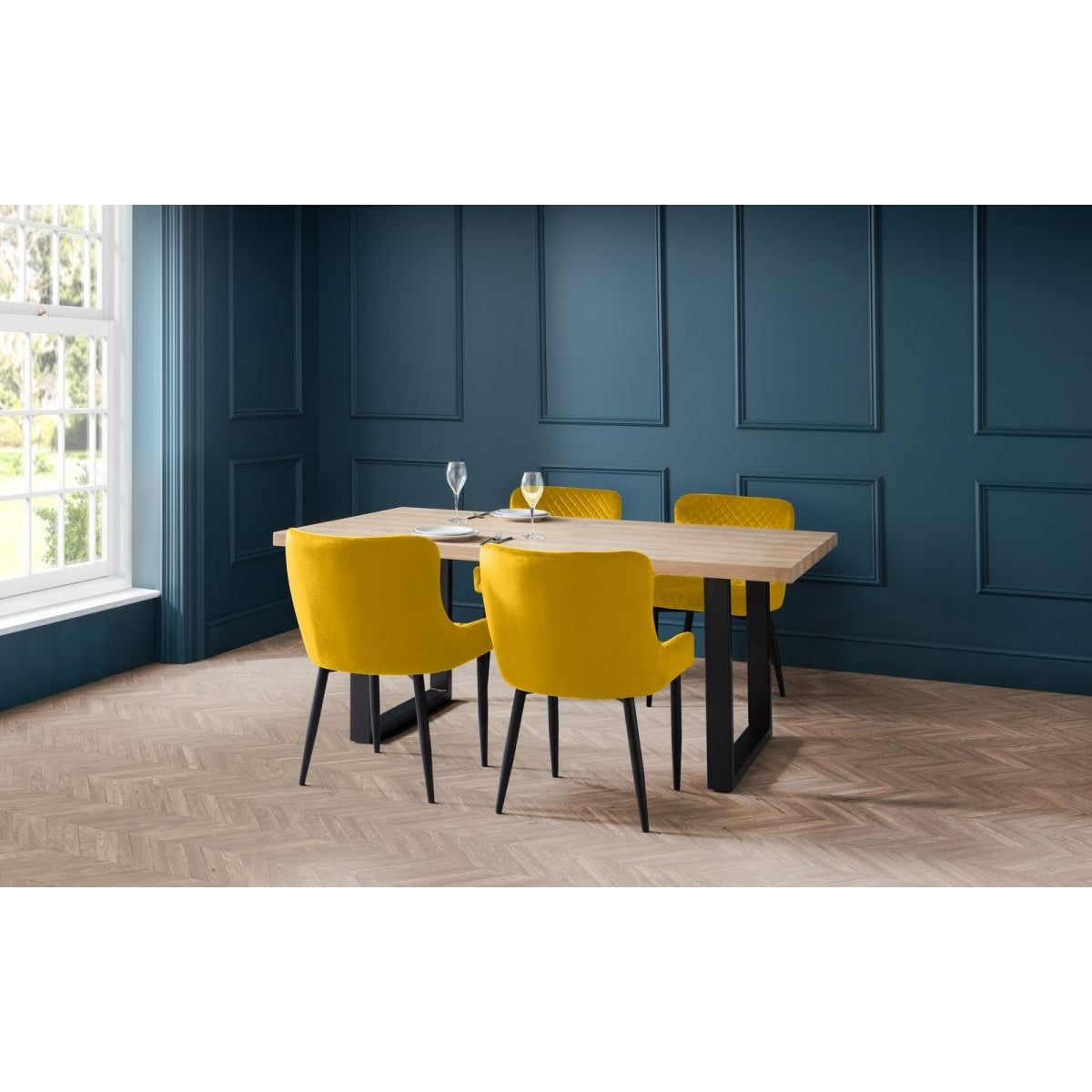 Berwick Dining Table & 4 Luxe Mustard Chairs