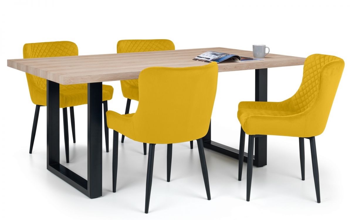 Berwick Dining Table & 4 Luxe Mustard Chairs