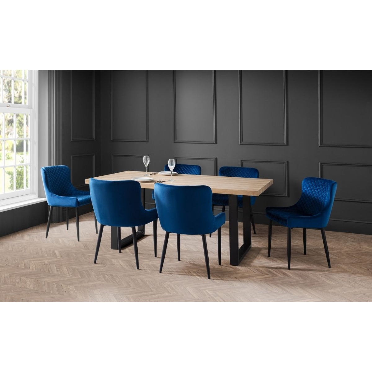 Berwick Dining Table & 6 Luxe Blue Chairs