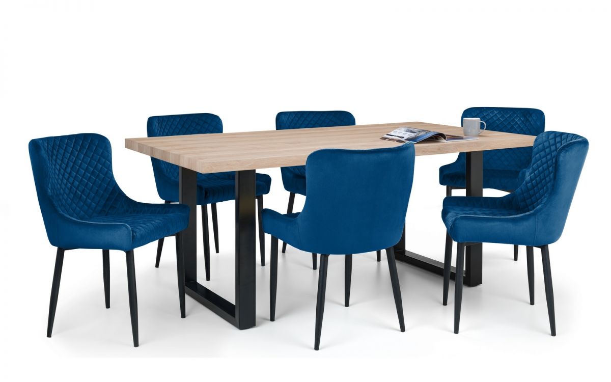 Berwick Dining Table & 6 Luxe Blue Chairs