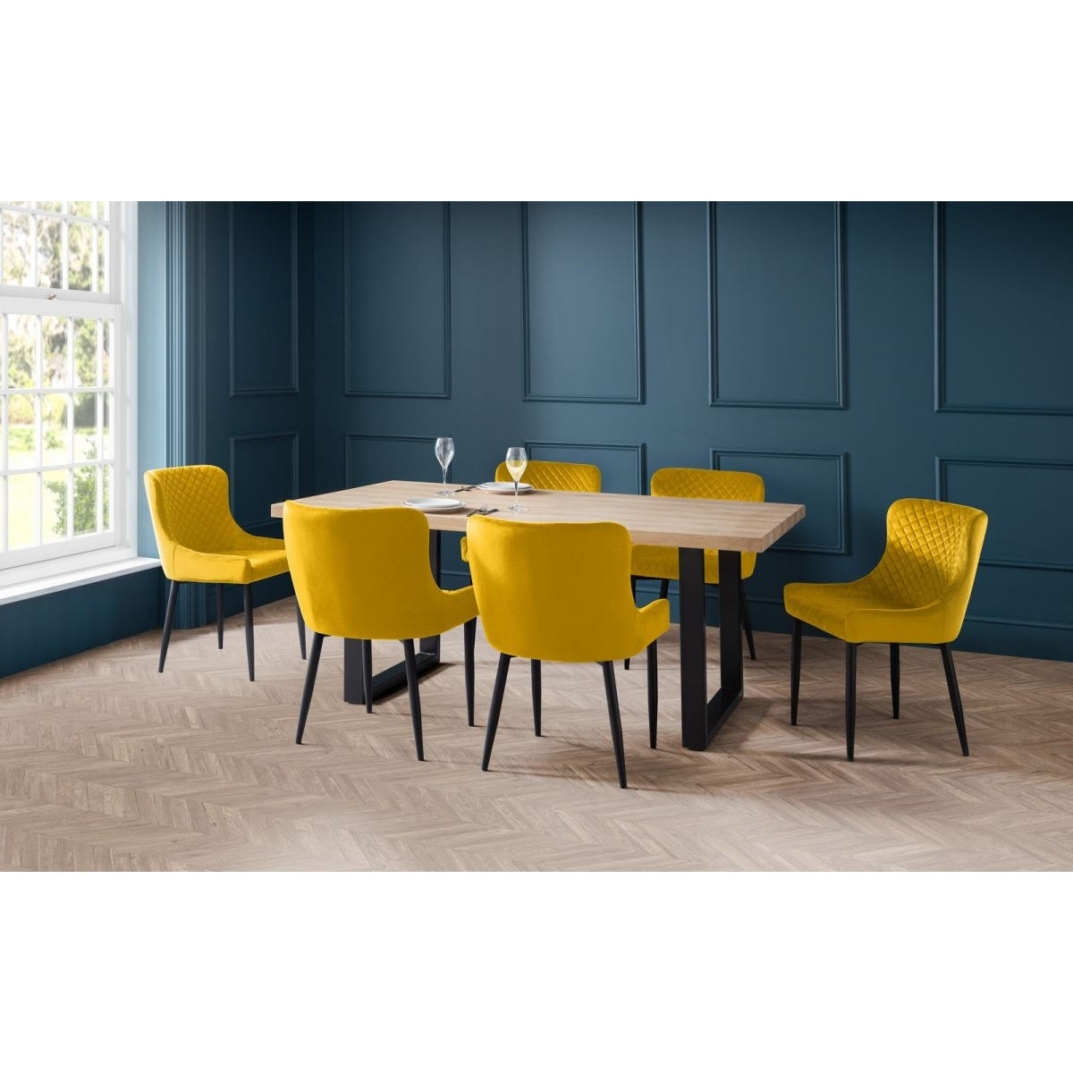 Berwick Dining Table & 6 Luxe Mustard Chairs