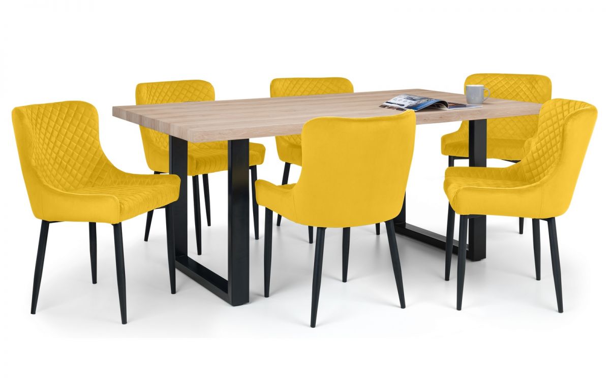 Berwick Dining Table & 6 Luxe Mustard Chairs