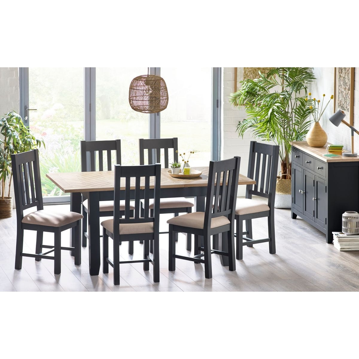 Bordeaux Dining Set (6 Chairs) - Dark Grey