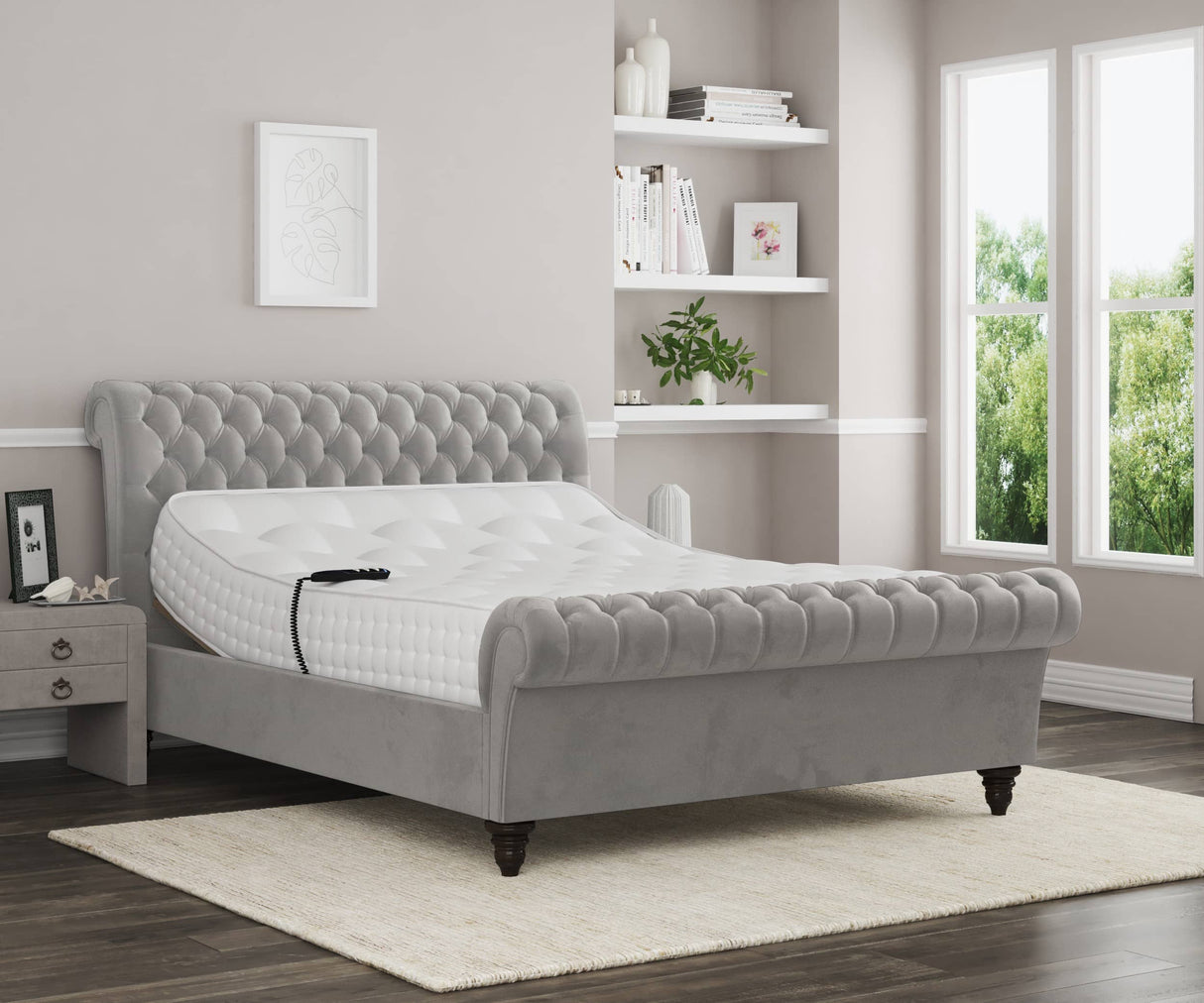 Emma Electric Adjustable Upholstered Sleigh Bed Frame – German Engineered Comfort & Luxury Support| GRAY
