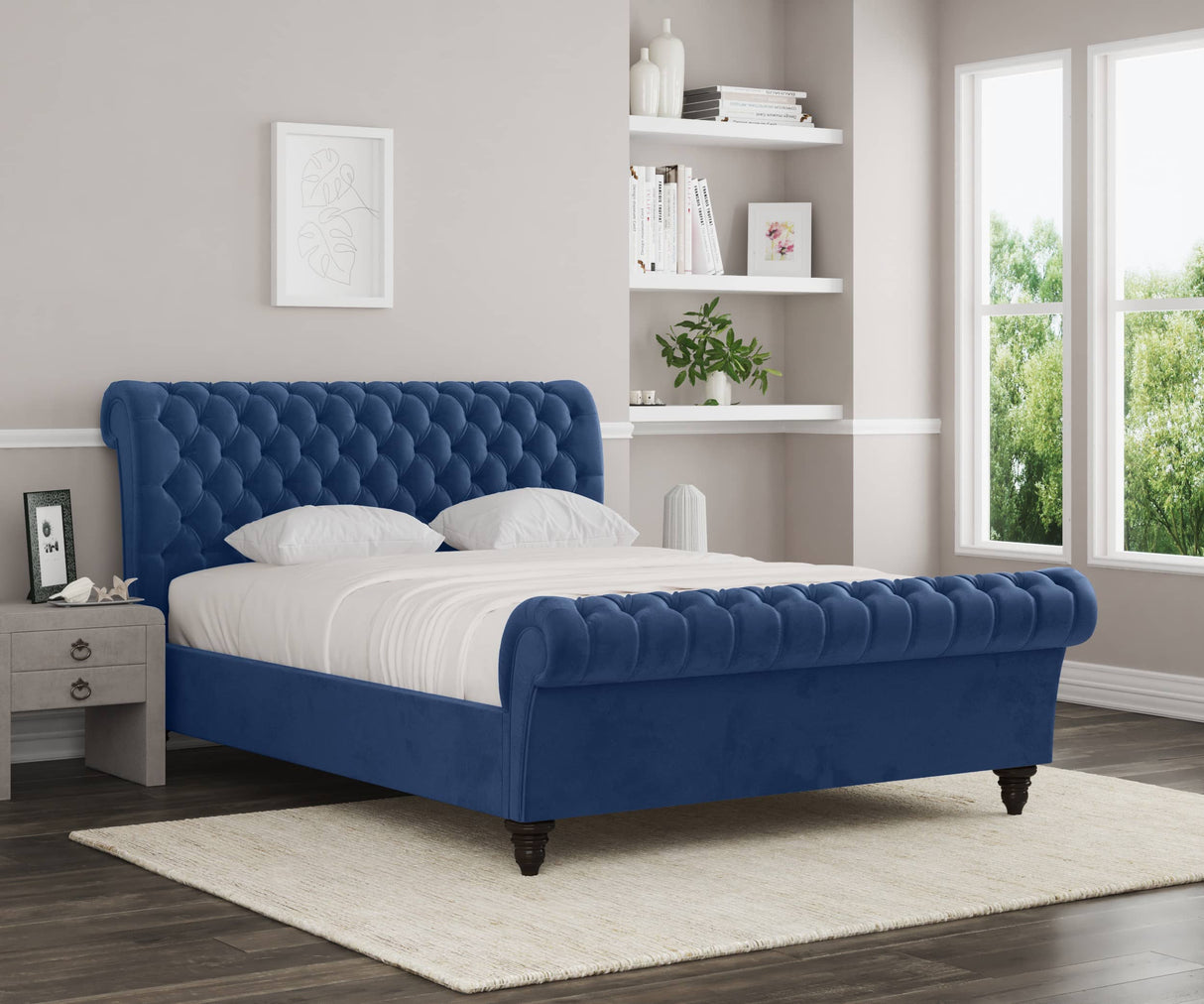 Emma Electric Adjustable Upholstered Sleigh Bed Frame – German Engineered Comfort & Luxury Support| BLUE