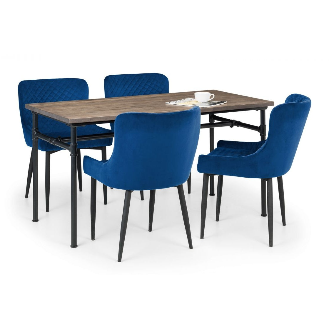 Carnegie Dining Table & 4 Luxe Blue Chairs
