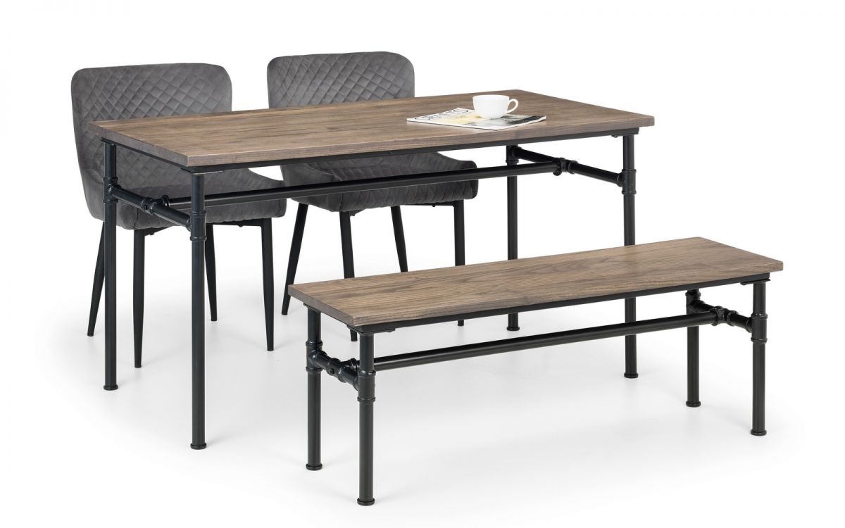 Carnegie Dining Table, Bench & 2 Luxe Grey Chairs