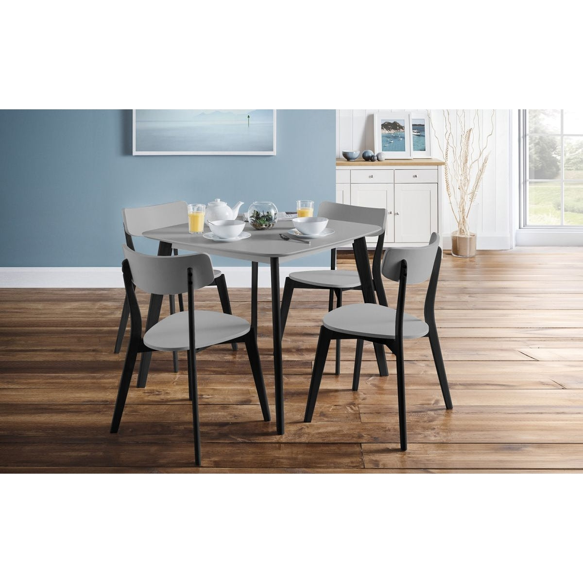 Casa Square Dining Table Grey & 4 Casa Dining Chairs Grey