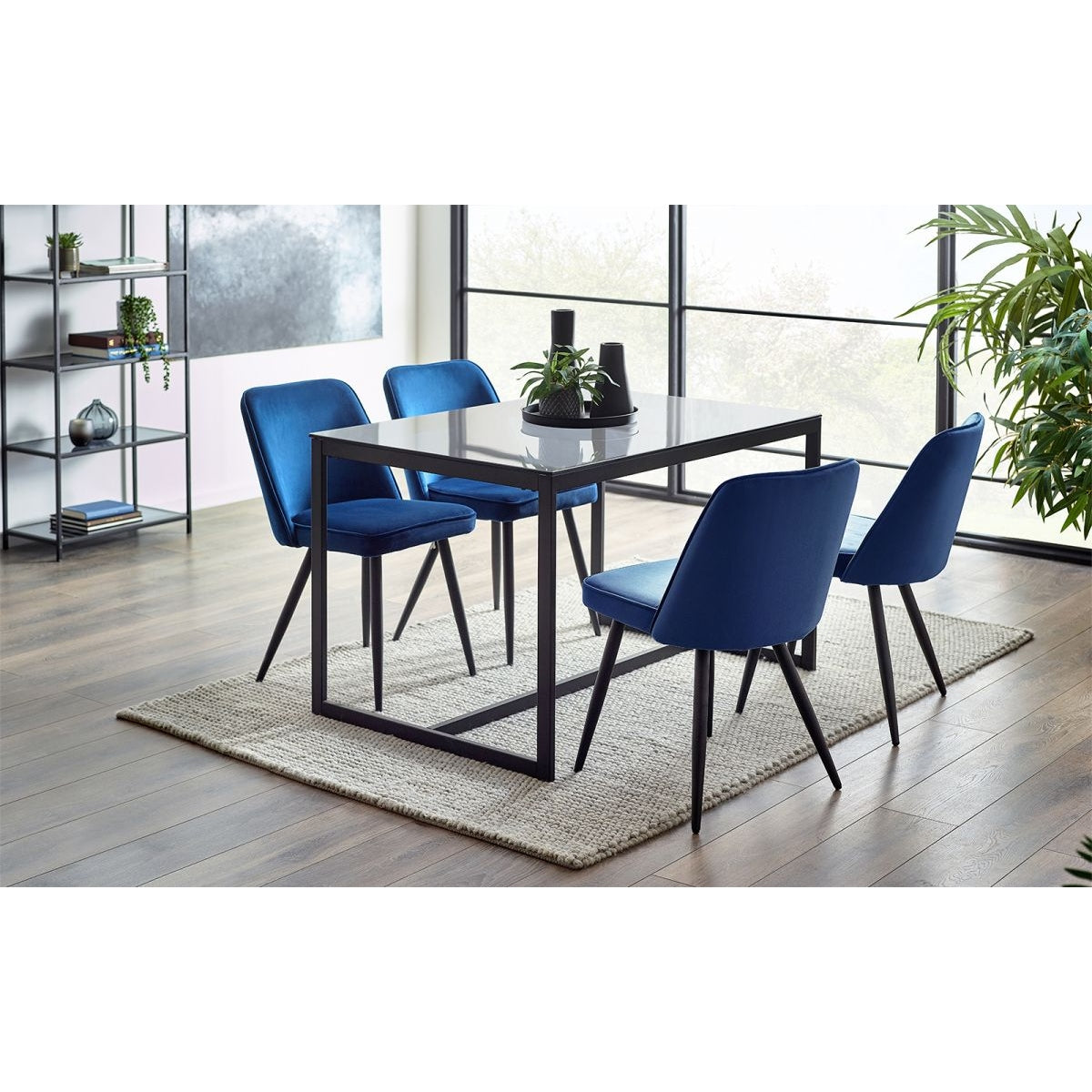 Chicago Dining Table & 4 Burgess Dining Chairs Blue