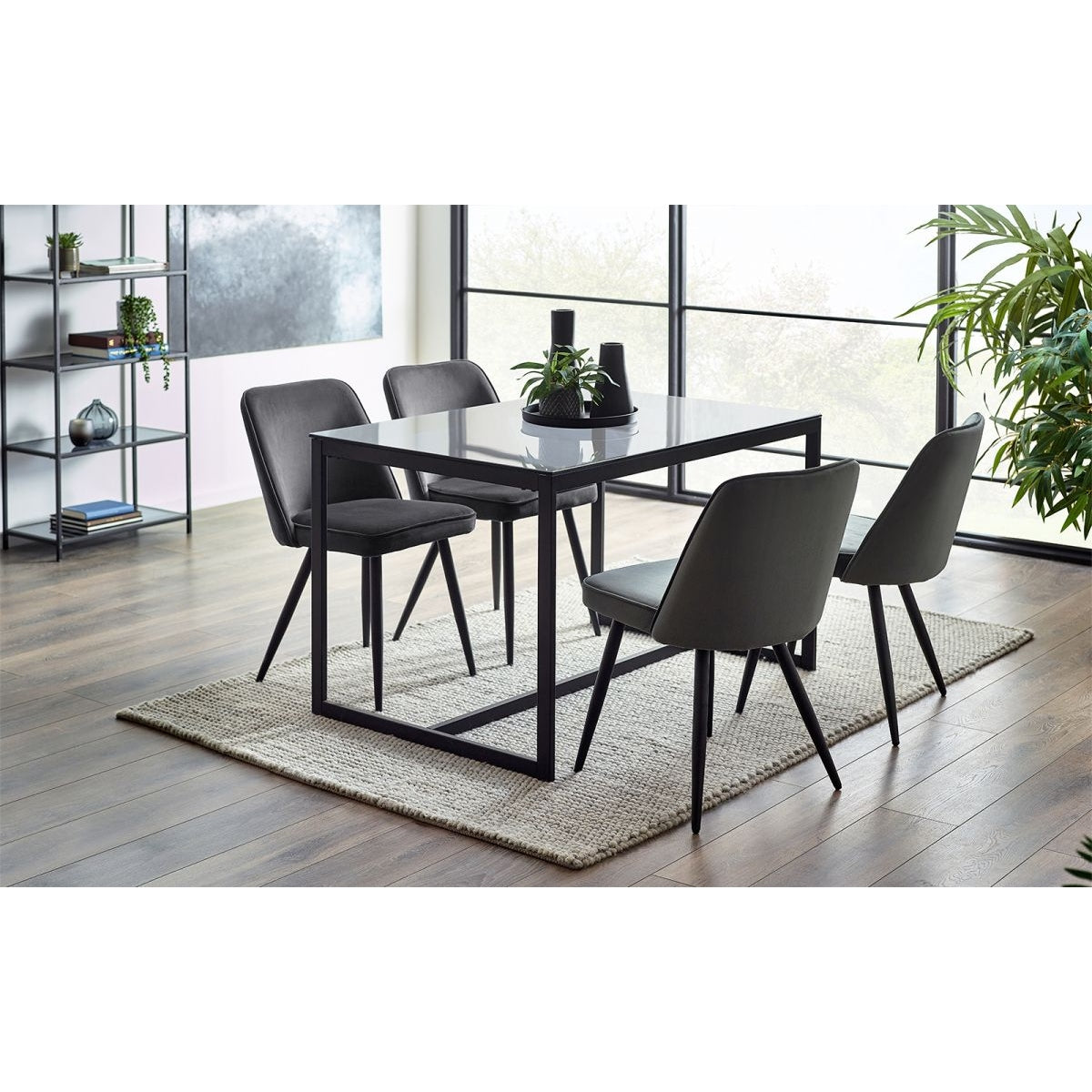 Chicago Dining Table & 4 Burgess Dining Chairs Grey