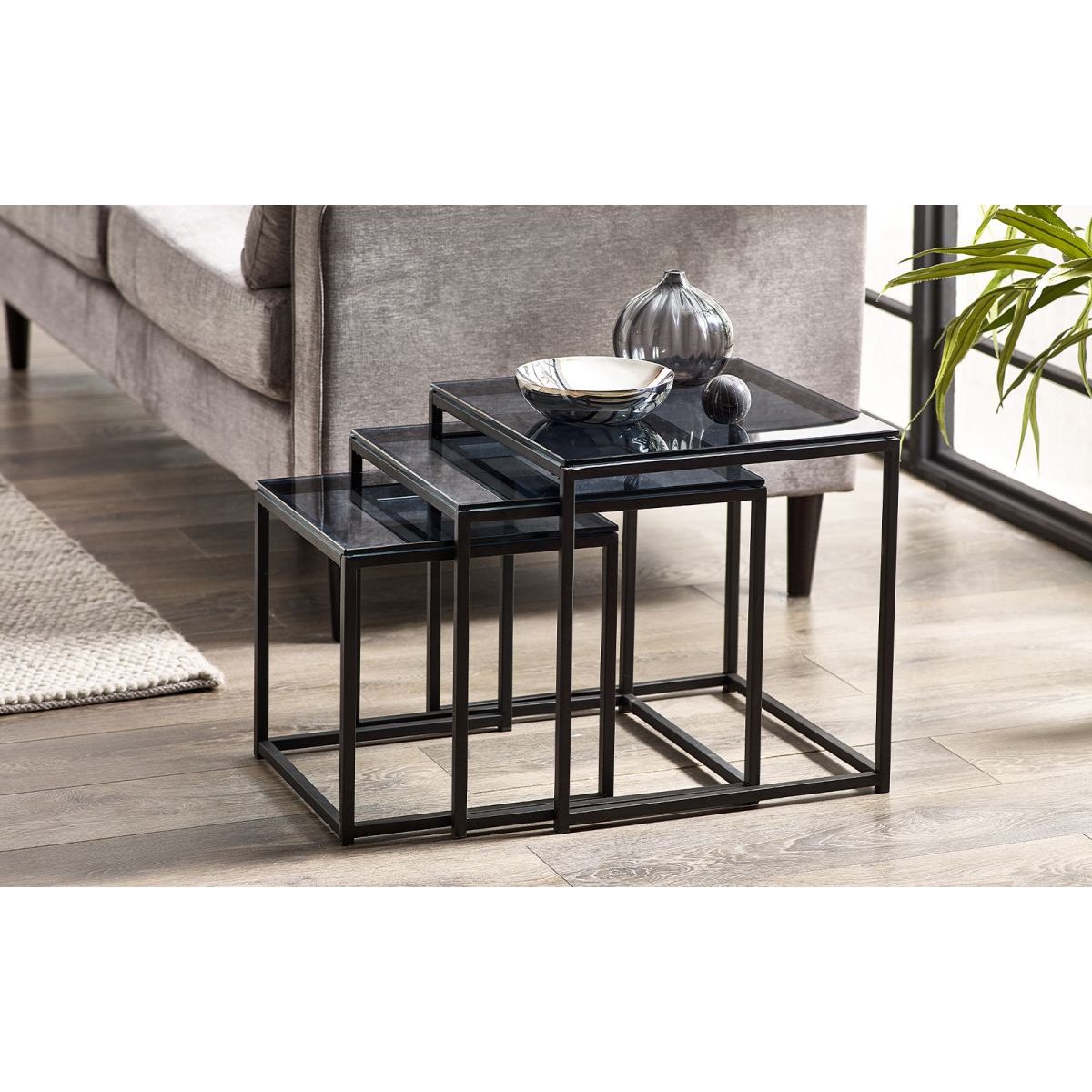 Chicago Nest of 3 Tables - Smoked Glass