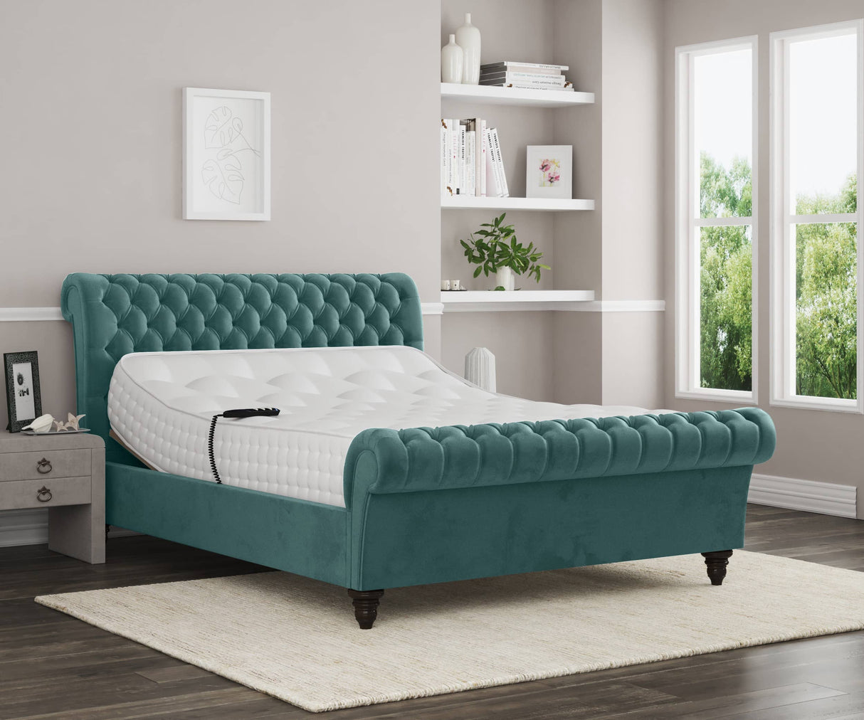 Emma Electric Adjustable Upholstered Sleigh Bed Frame – German Engineered Comfort & Luxury Support| WHITE