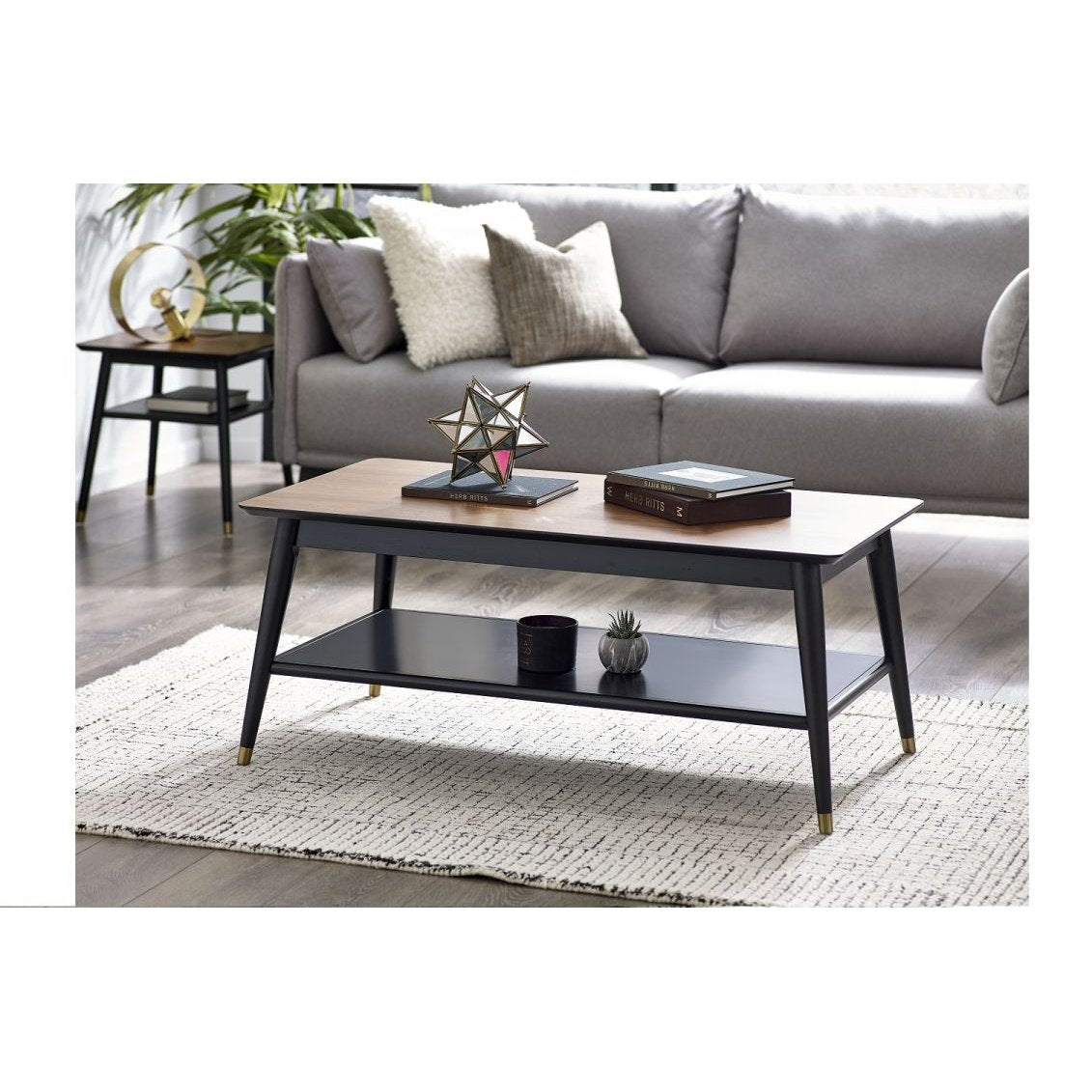 Findlay Coffee Table with Shelf - Walnut & Black