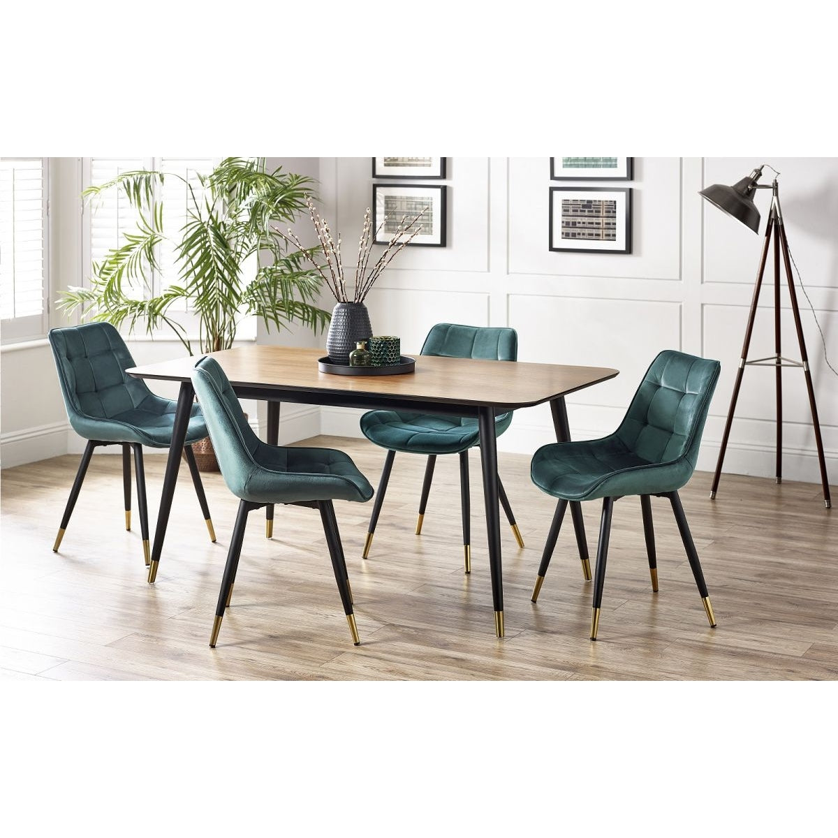Findlay Rectangular Table & 4 Hadid Green Chairs
