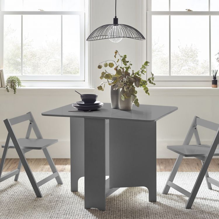 Gatan Small Gateleg Table With 2 Chairs - Grey