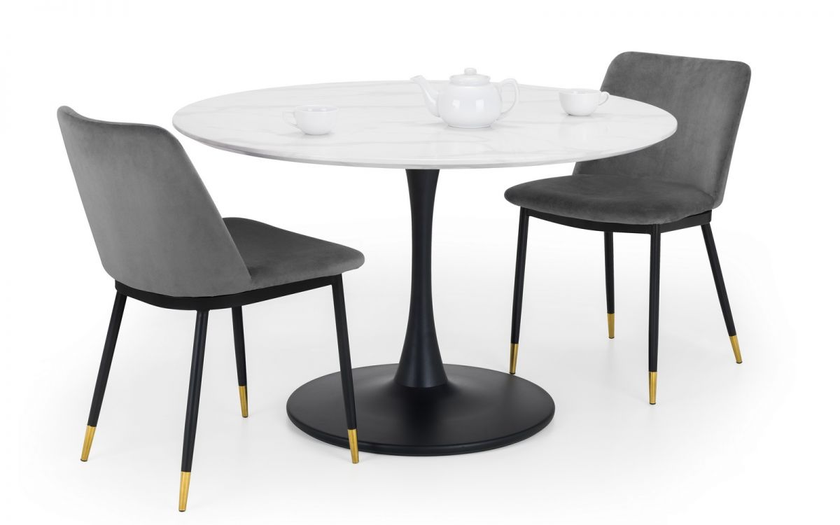 Holland Round Pedestal Table & 2 Delaunay Grey Chairs