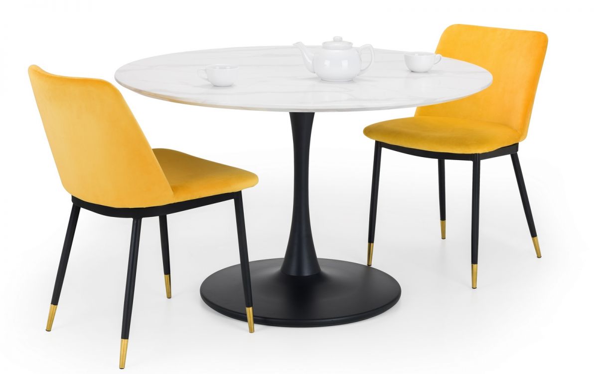 Holland Round Pedestal Table & 2 Delaunay Mustard Chairs