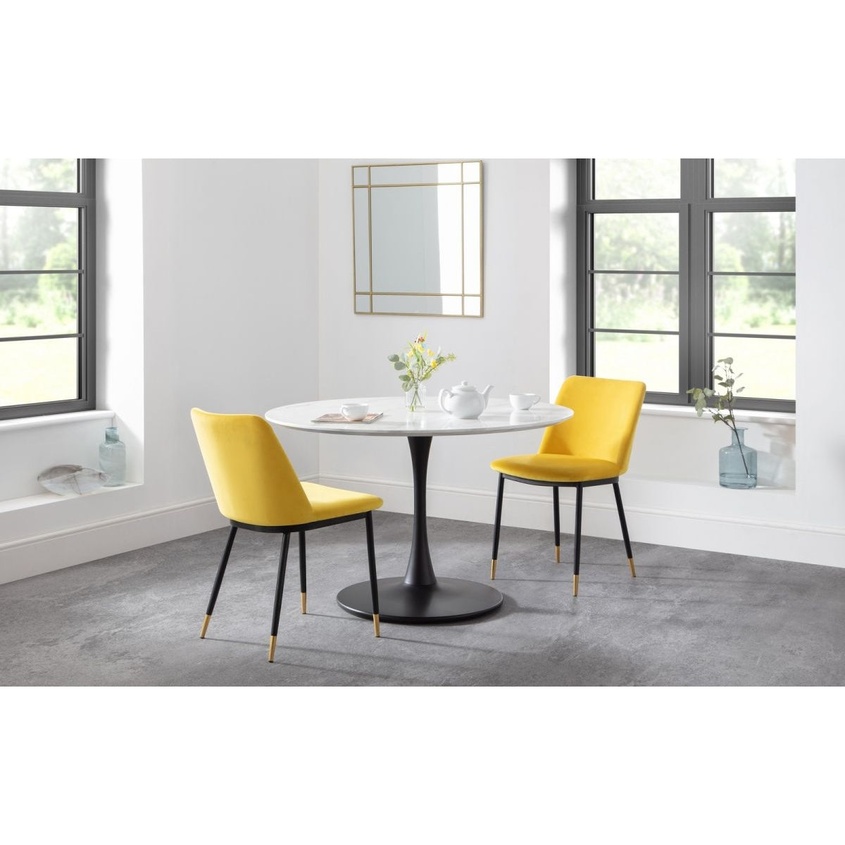 Holland Round Pedestal Table & 2 Delaunay Mustard Chairs