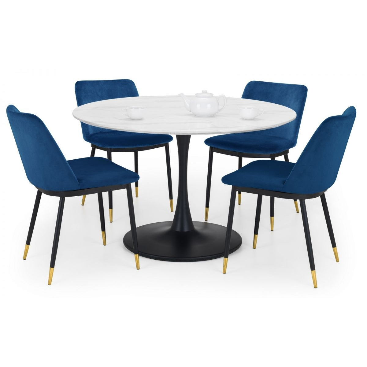Holland Round Pedestal Table & 4 Delaunay Blue Chairs