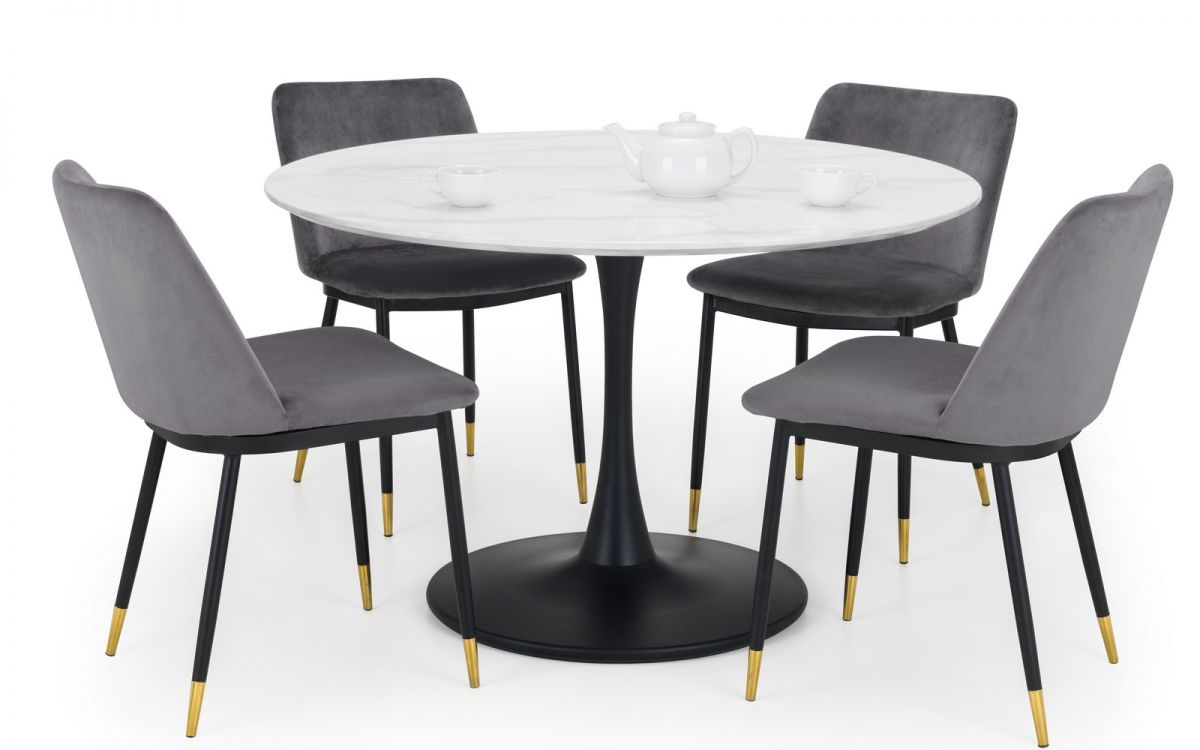 Holland Round Pedestal Table & 4 Delaunay Grey Chairs