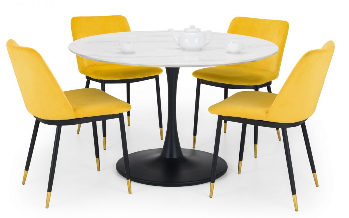 Holland Round Pedestal Table & 4 Delaunay Mustard Chairs