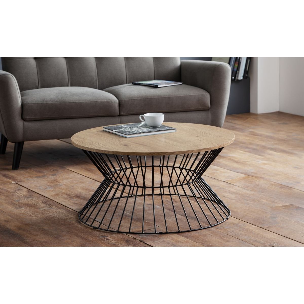 Jersey Round Wire Coffee Table - Oak