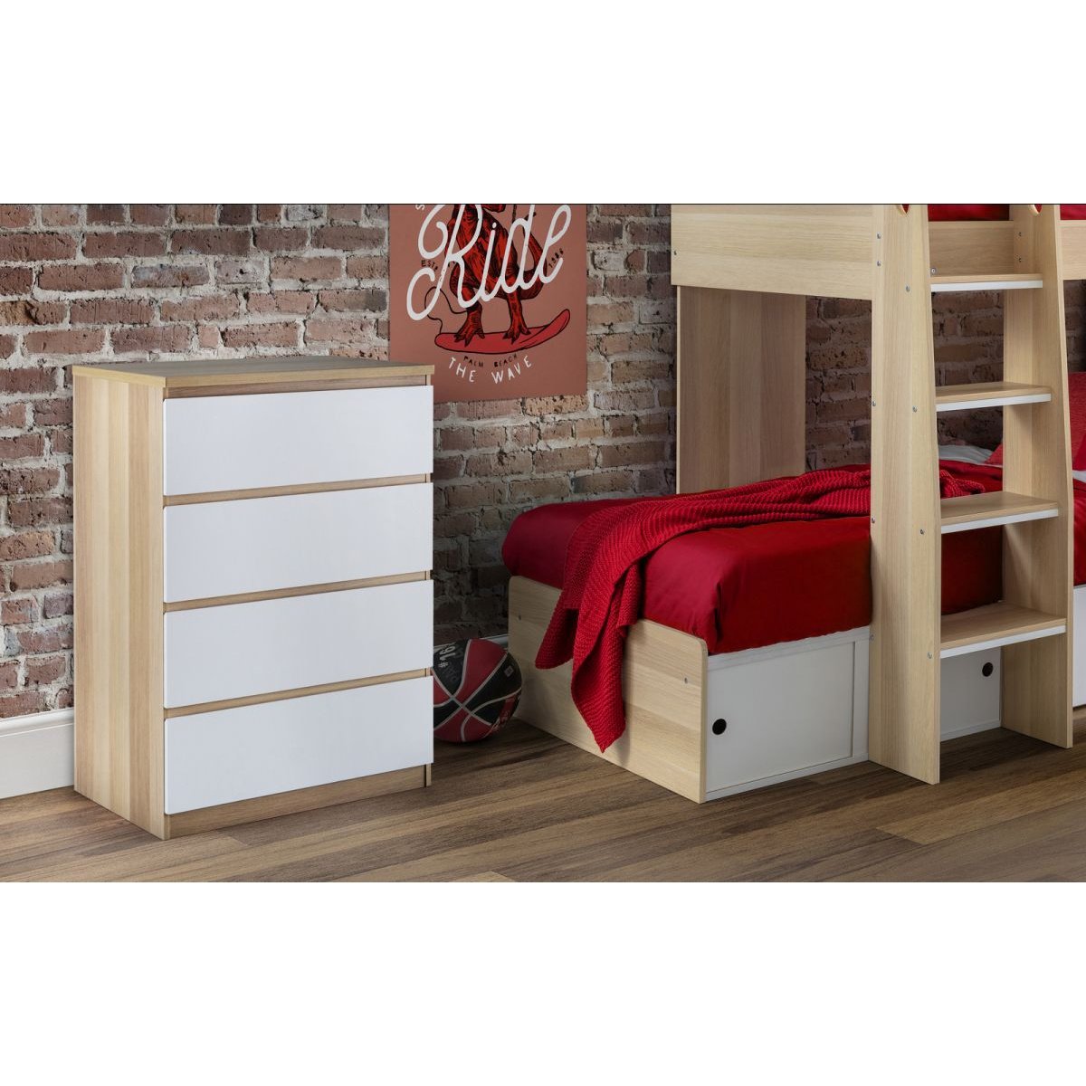Jupiter 4 Drawer Chest - White/Oak