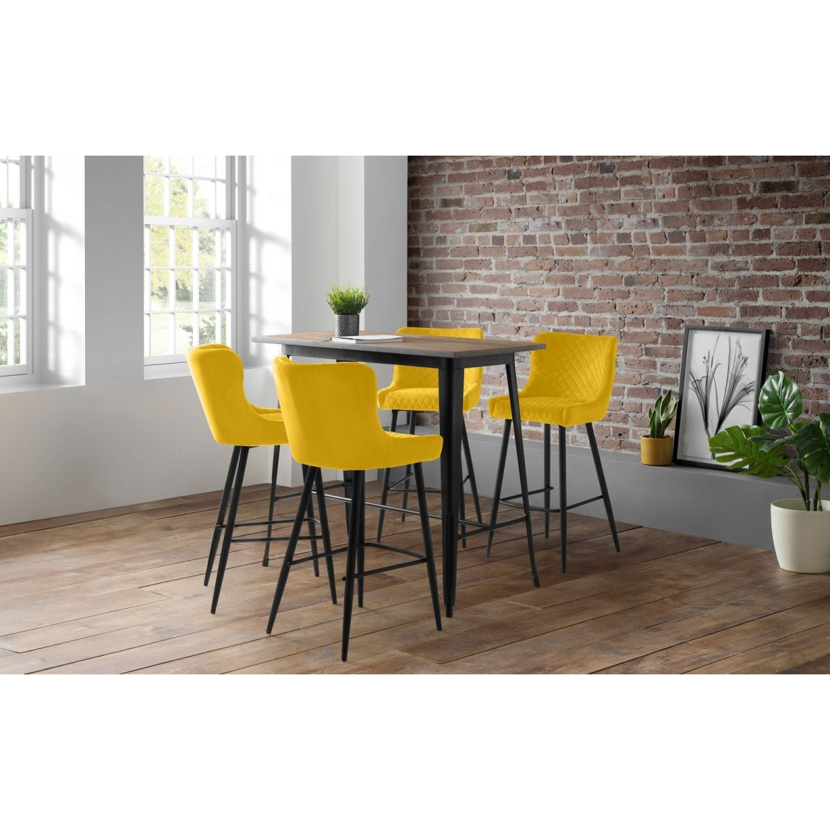 Grafton Bar Table & 4 Luxe Mustard Bar Stools