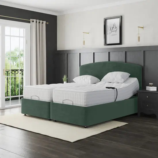 Zurich Electric Adjustable Bed Frame – Fabric Divan Base & Plain Headboard