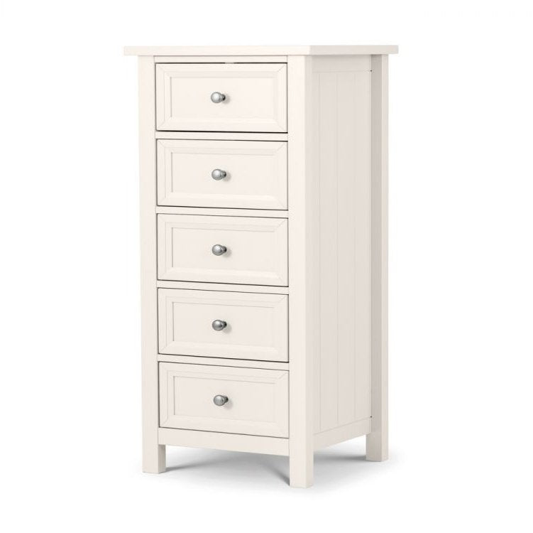 Maine 5 Drawer Tall Chest - Surf White