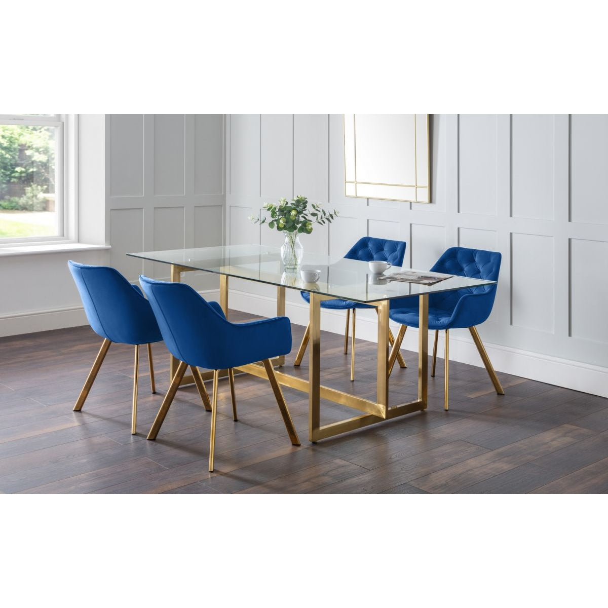 Minori Dining Table & 4 Lorenzo Blue Dining Chairs