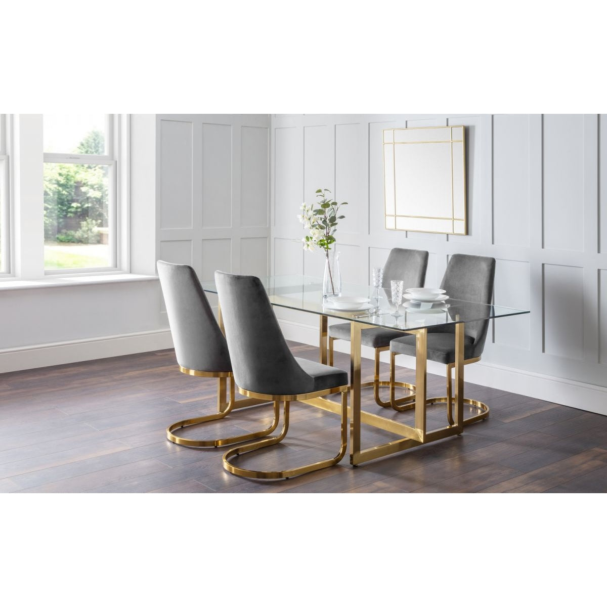 Minori Dining Table & 4 Vittoria Grey Dining Chairs