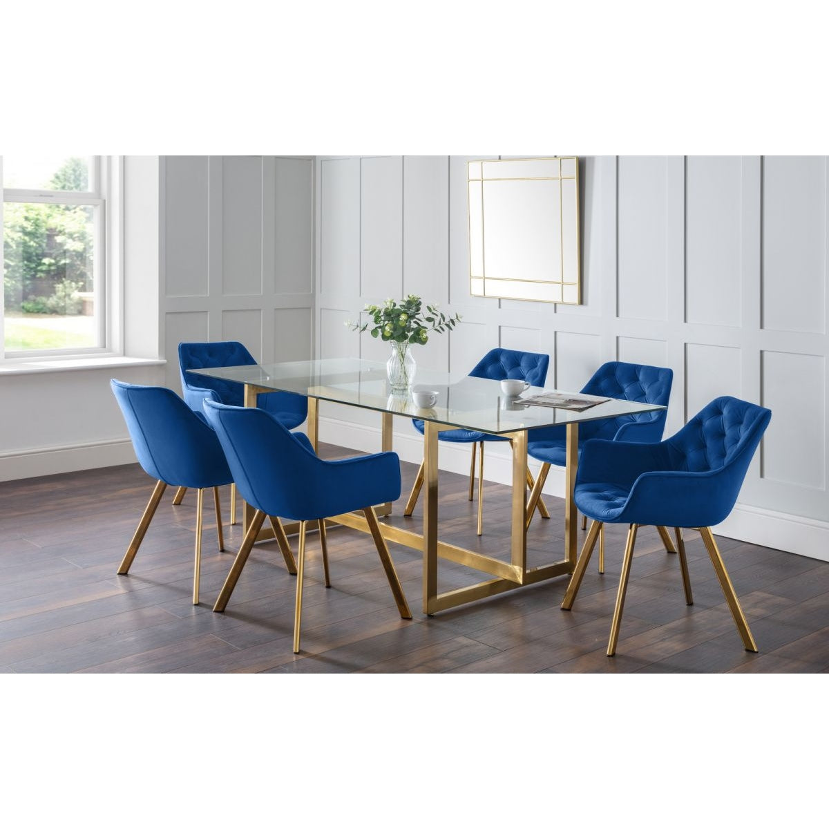 Minori Dining Table & 6 Lorenzo Blue Dining Chairs