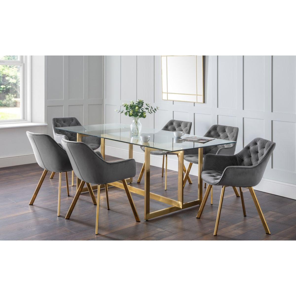 Minori Dining Table & 6 Lorenzo Grey Dining Chairs