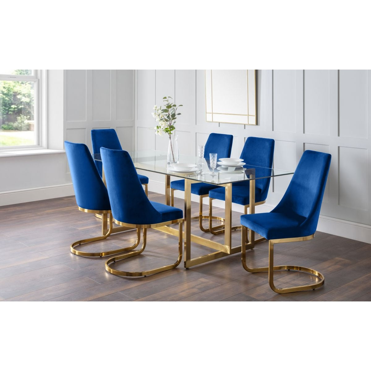 Minori Dining Table & 6 Vittoria Blue Dining Chairs