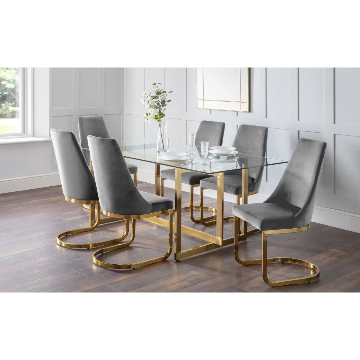 Minori Dining Table & 6 Vittoria Grey Dining Chairs