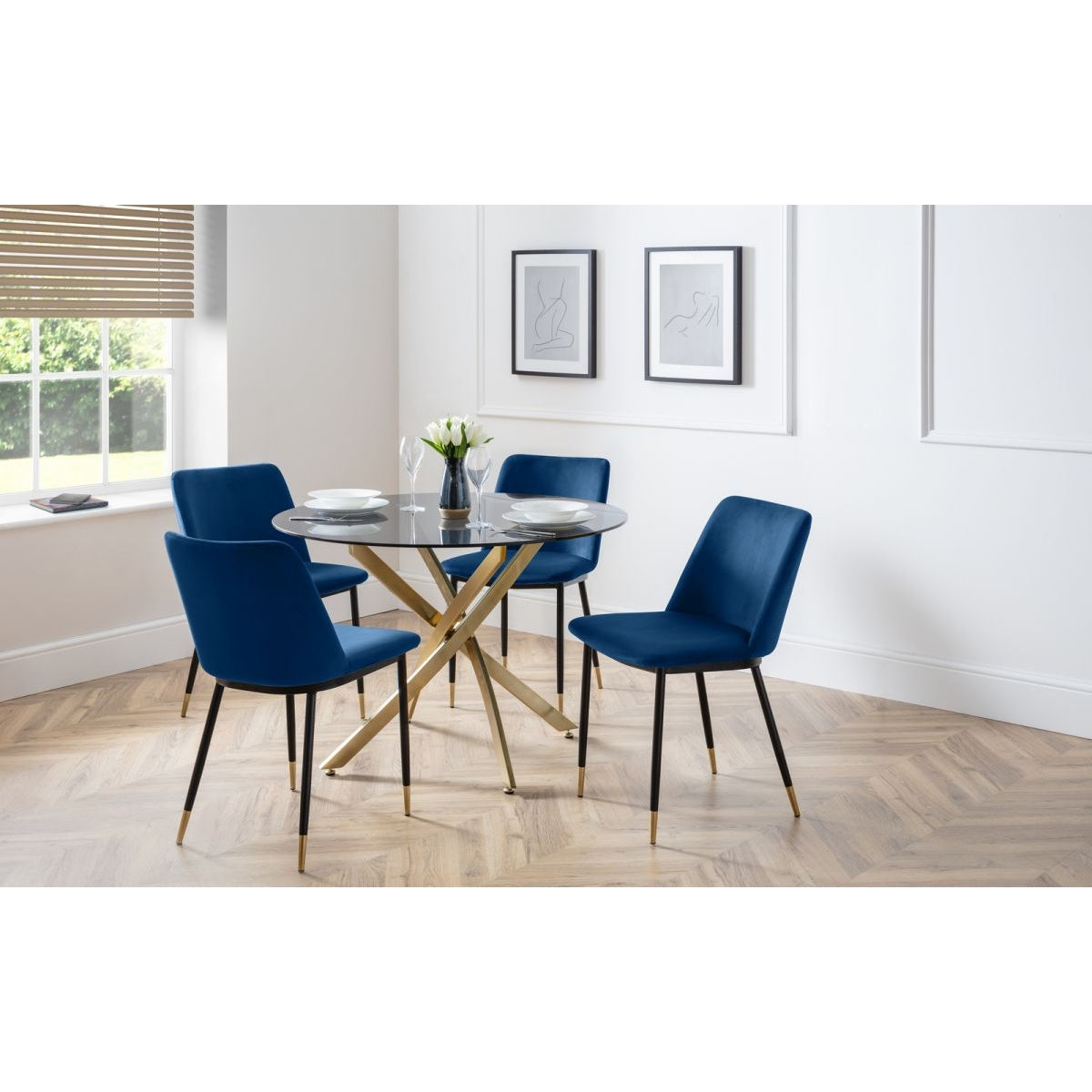 Montero Round Table & 4 Delaunay Blue Chairs