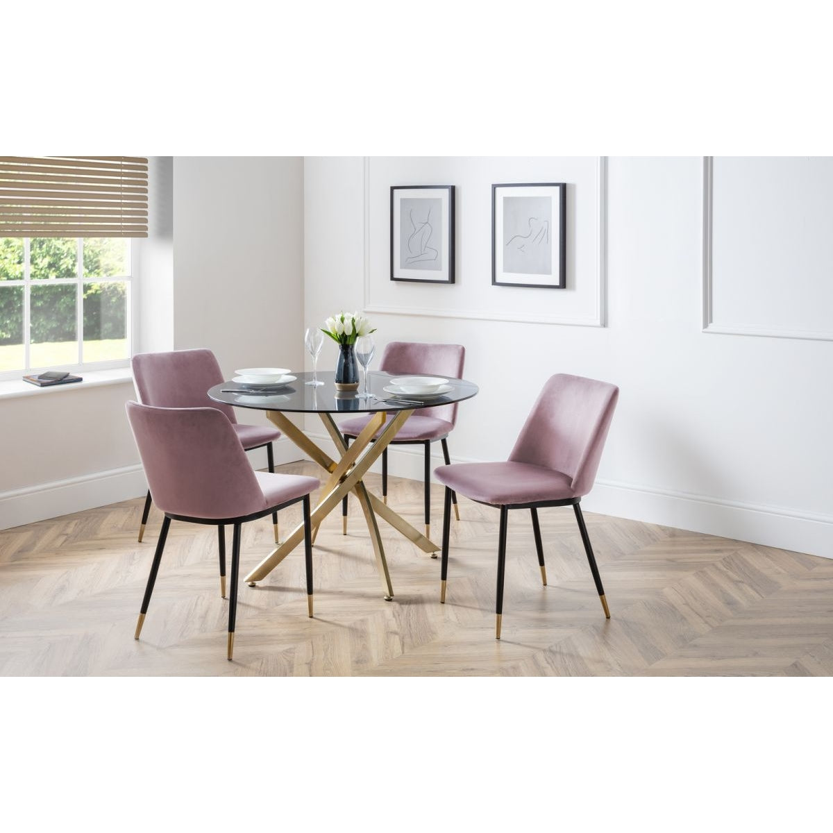 Montero Round Table & 4 Delaunay Pink Chairs