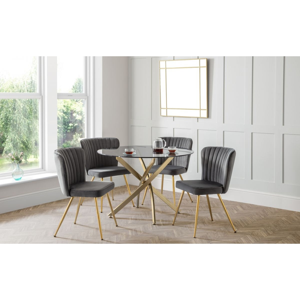 Montero Round Table & 4 Cannes Grey Dining Chairs
